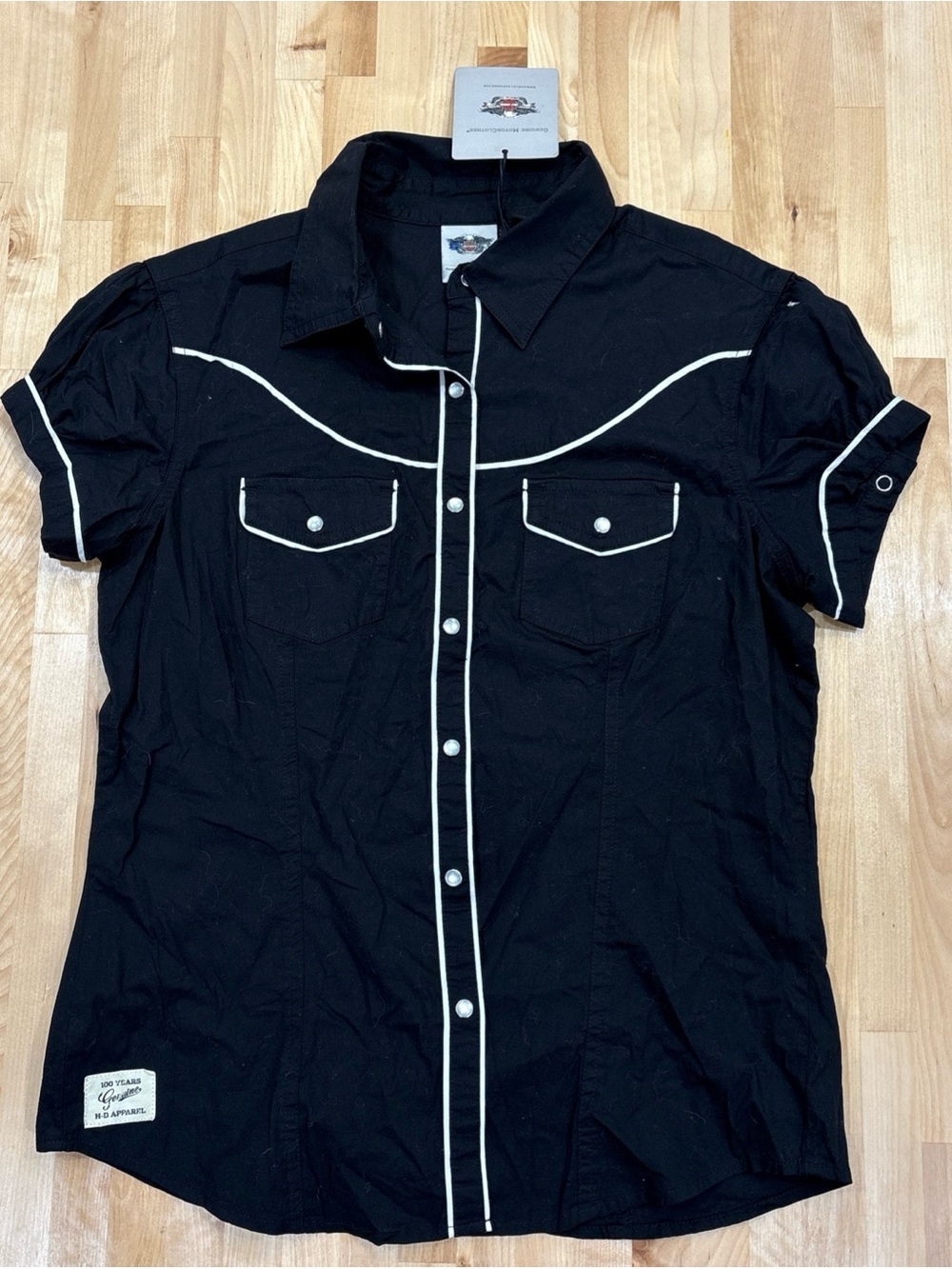 Harley Davidson Women's Embroidered Short Sleeve Pearl Snap Western Shirt Size M